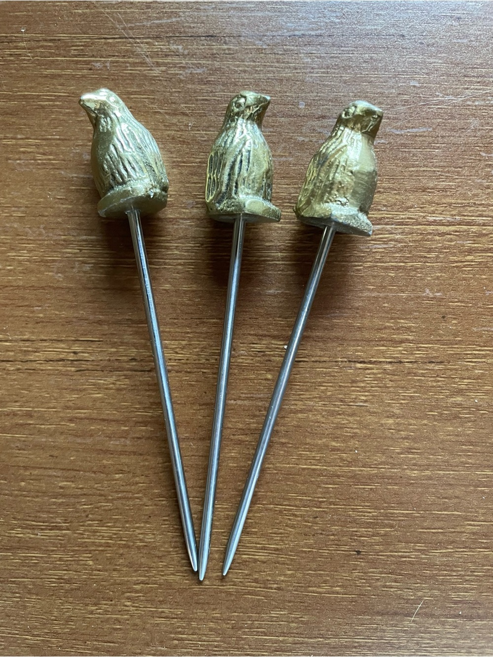 Pier 1 Hors d’oeuvre Brass Tone Penguin Picks